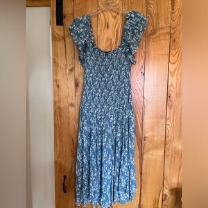 Hatch Blue Floral Smocked Midi Dress
